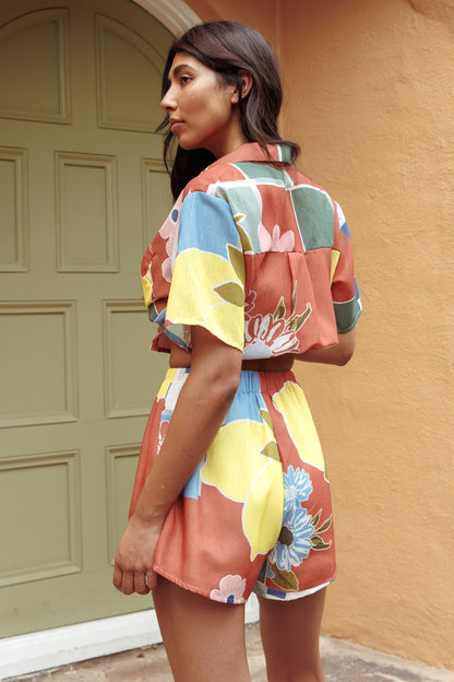 Swing Of Things Elastic Waist Shorts Citrus Terracotta
