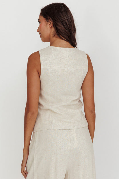 Swing Of Things Sun Sleeveless Buttoned Vest Oat