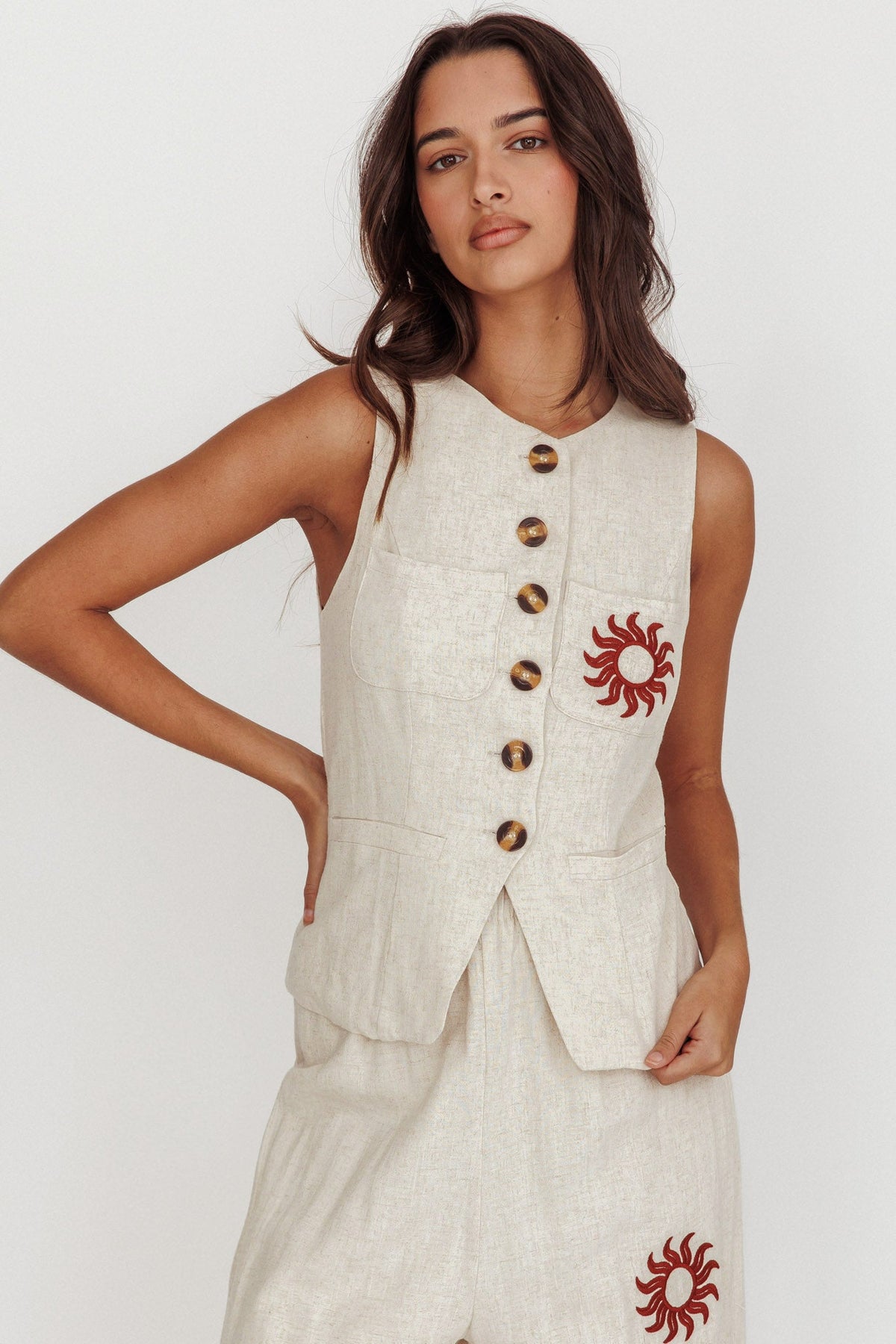 Swing Of Things Sun Sleeveless Buttoned Vest Oat
