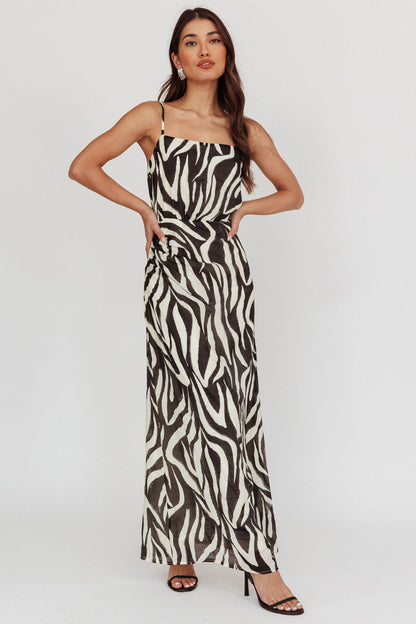 Pristine Zebra Print Maxi Dress Black