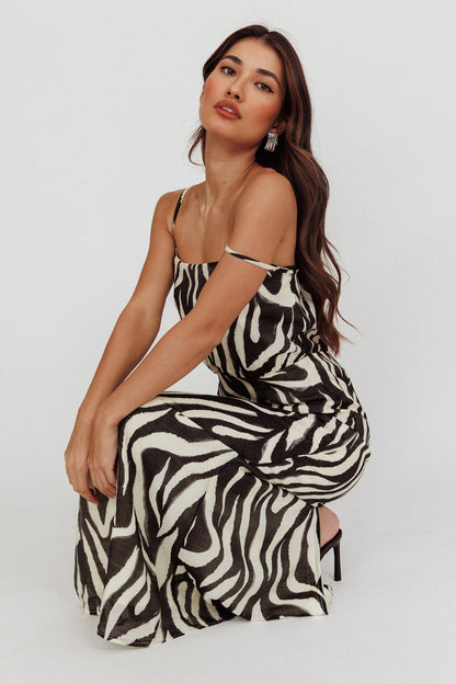Pristine Zebra Print Maxi Dress Black