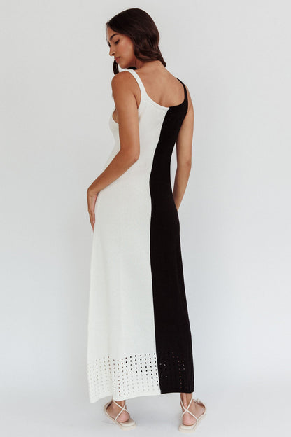 Sunday Fun Day Knit Maxi Dress Black Cream