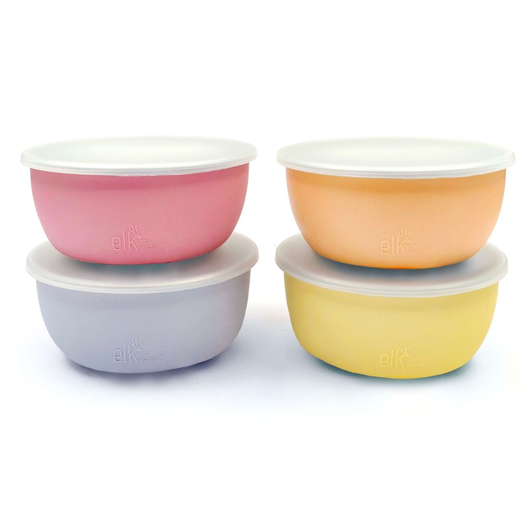 Stainless Steel Bowl with Silicone Sleeve + Lids
