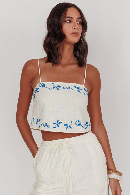 Sorrento Summer Embroidered Crop Top Beige