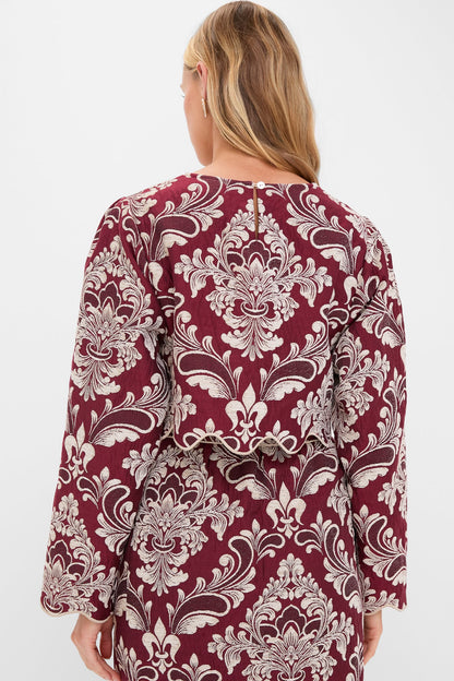 Blush Pink and Burgundy Bicolor Jacquard Waves Long Sleeve Top