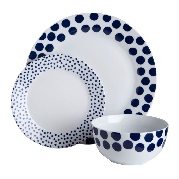 Blue Dotted Dinner Plates Set (12pc) - Modern Home Interiors