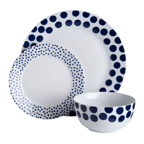 Blue Dotted Dinner Plates Set (12pc) - Modern Home Interiors