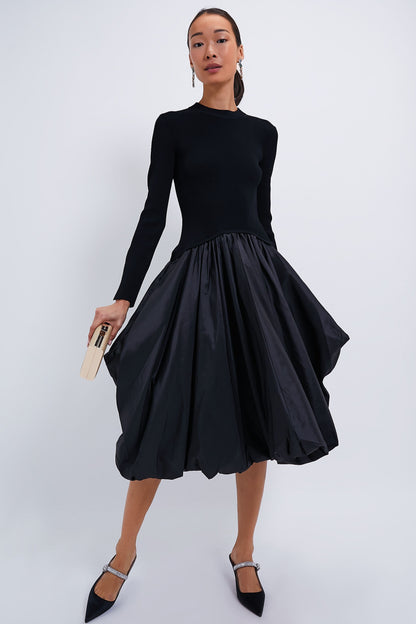 Black Kenlie Long Sleeve Mock Neck Midi Dress