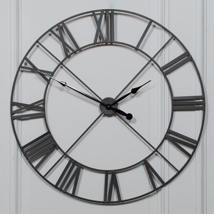 Extra Large 110cm Black Metal Wall Clock - Modern Home Interiors