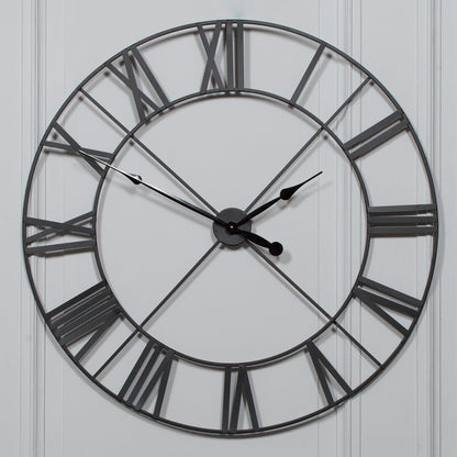 Extra Large 110cm Black Metal Wall Clock - Modern Home Interiors