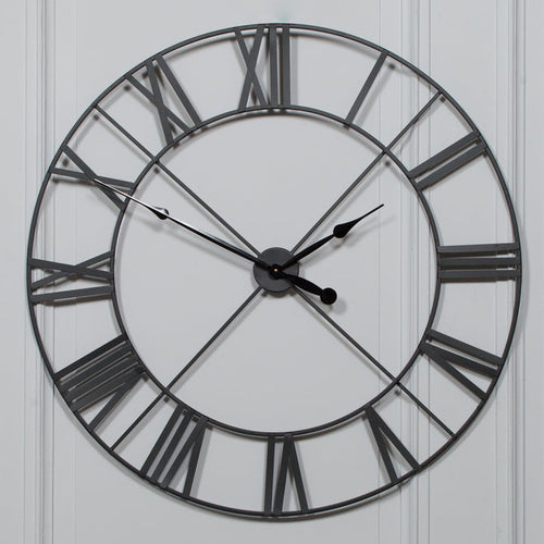 Extra Large 110cm Black Metal Wall Clock - Modern Home Interiors