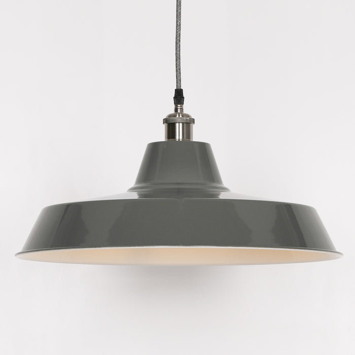 Factory Style Grey Enamel Painted 46cm Pendant Light - Modern Home Interiors