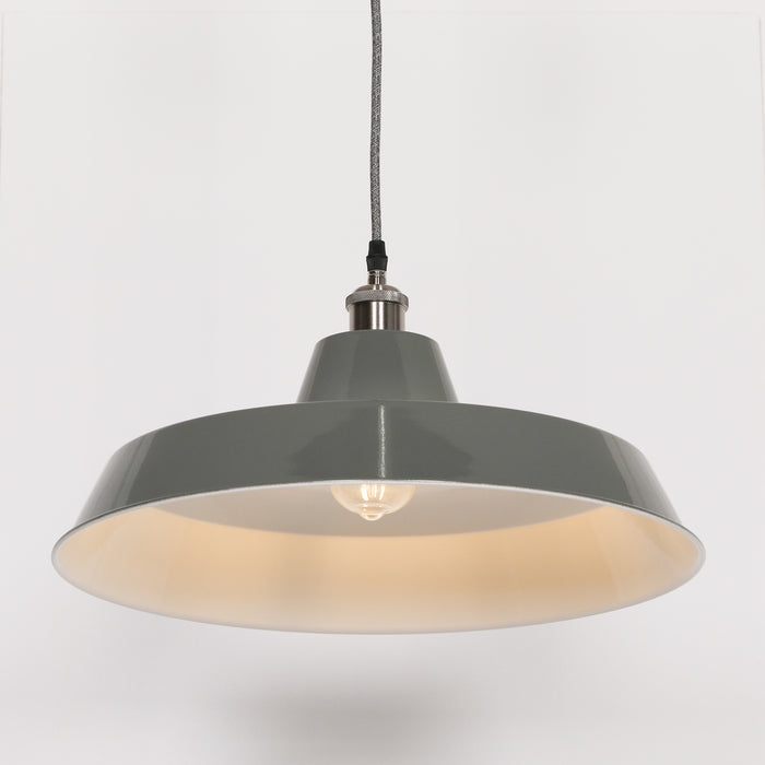 Factory Style Grey Enamel Painted 46cm Pendant Light - Modern Home Interiors