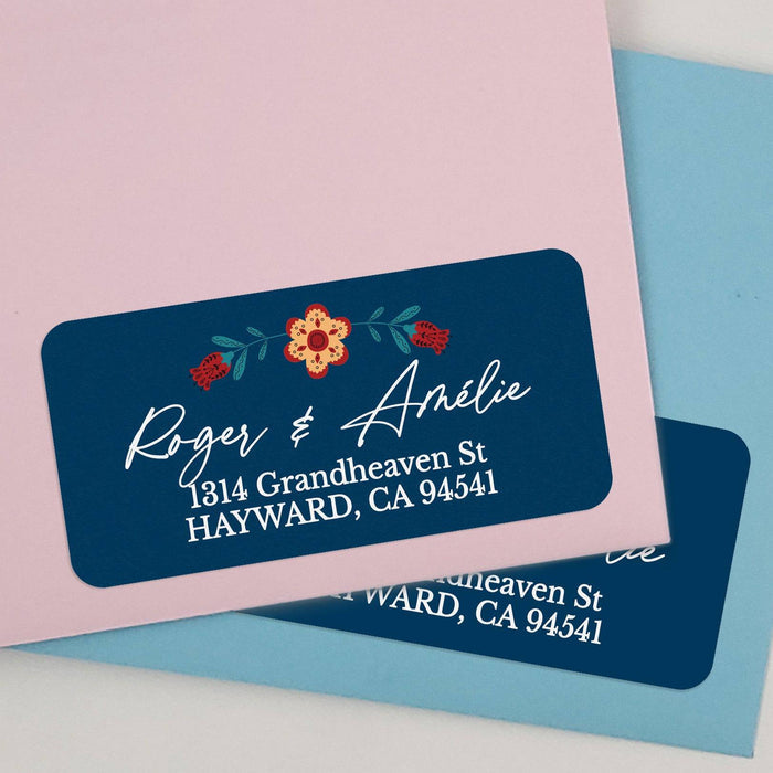 Dark Blue Floral Return Address Labels - XOXOKristen