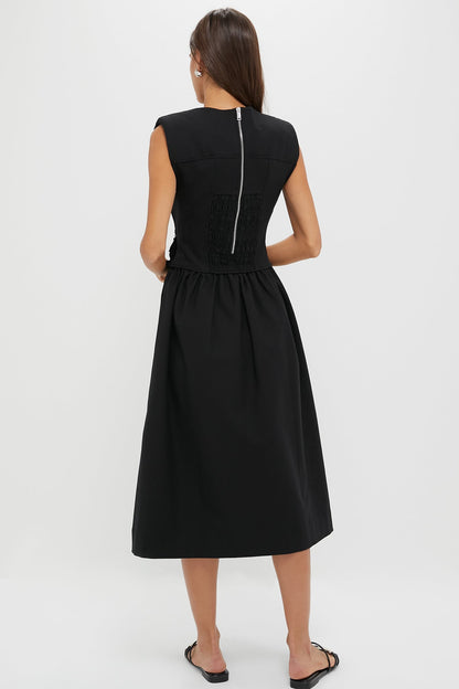 Black Heavy Cotton Tailoring Corset Midi Dress