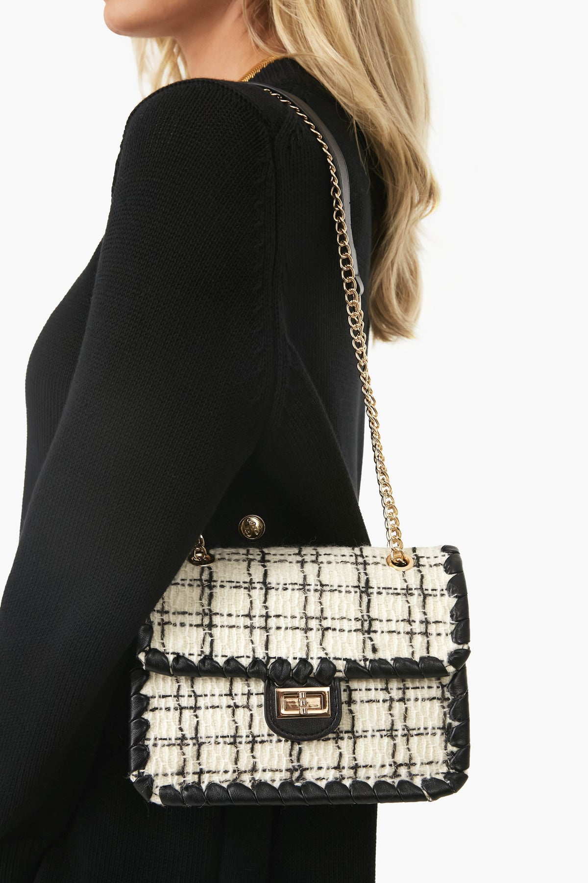 Black and White Tweed Marjorie Bag