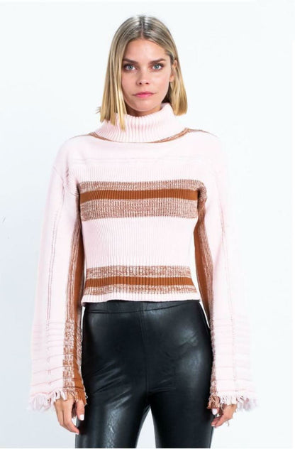 Norway Pink Striped Turtleneck Sweater