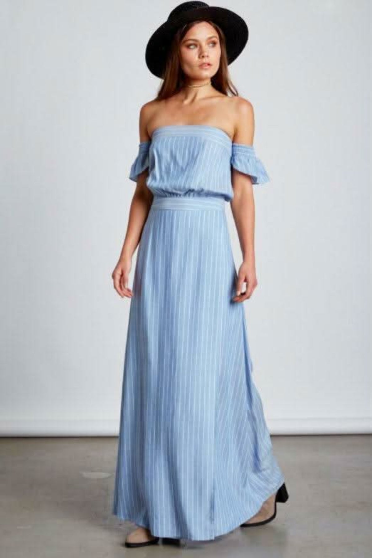Malibu Chambray Blue Stripe Maxi Dress