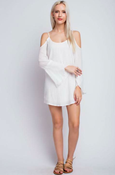 Marina White Bell Sleeve Dress