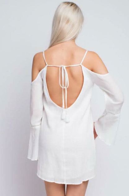 Marina White Bell Sleeve Dress
