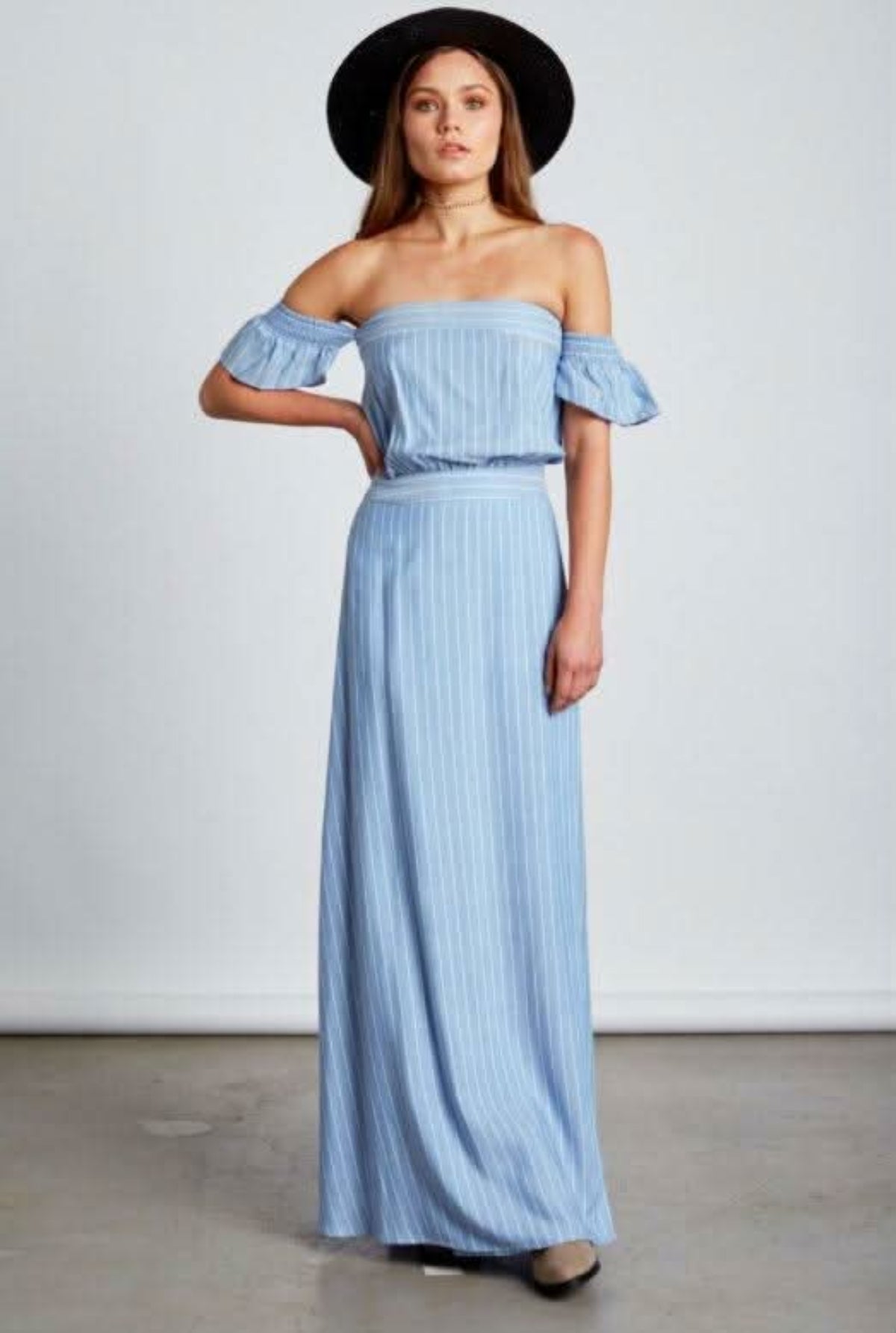 Malibu Chambray Blue Stripe Maxi Dress