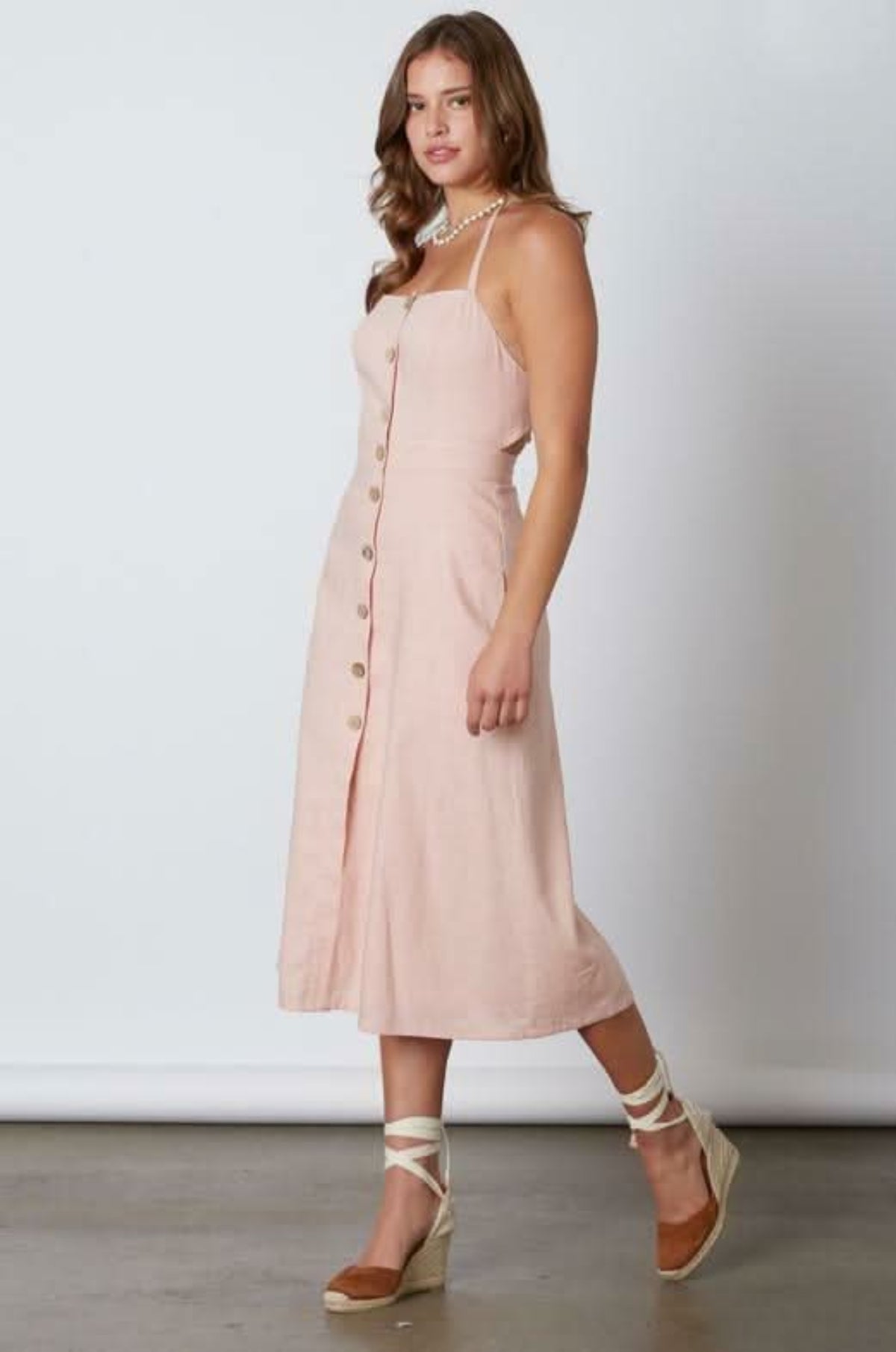 Parga Blush Tie-Back Midi Dress