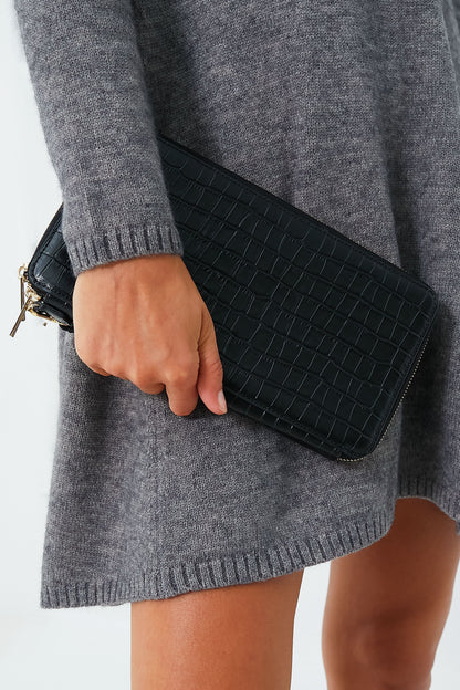 Black Croc Travel Wallet