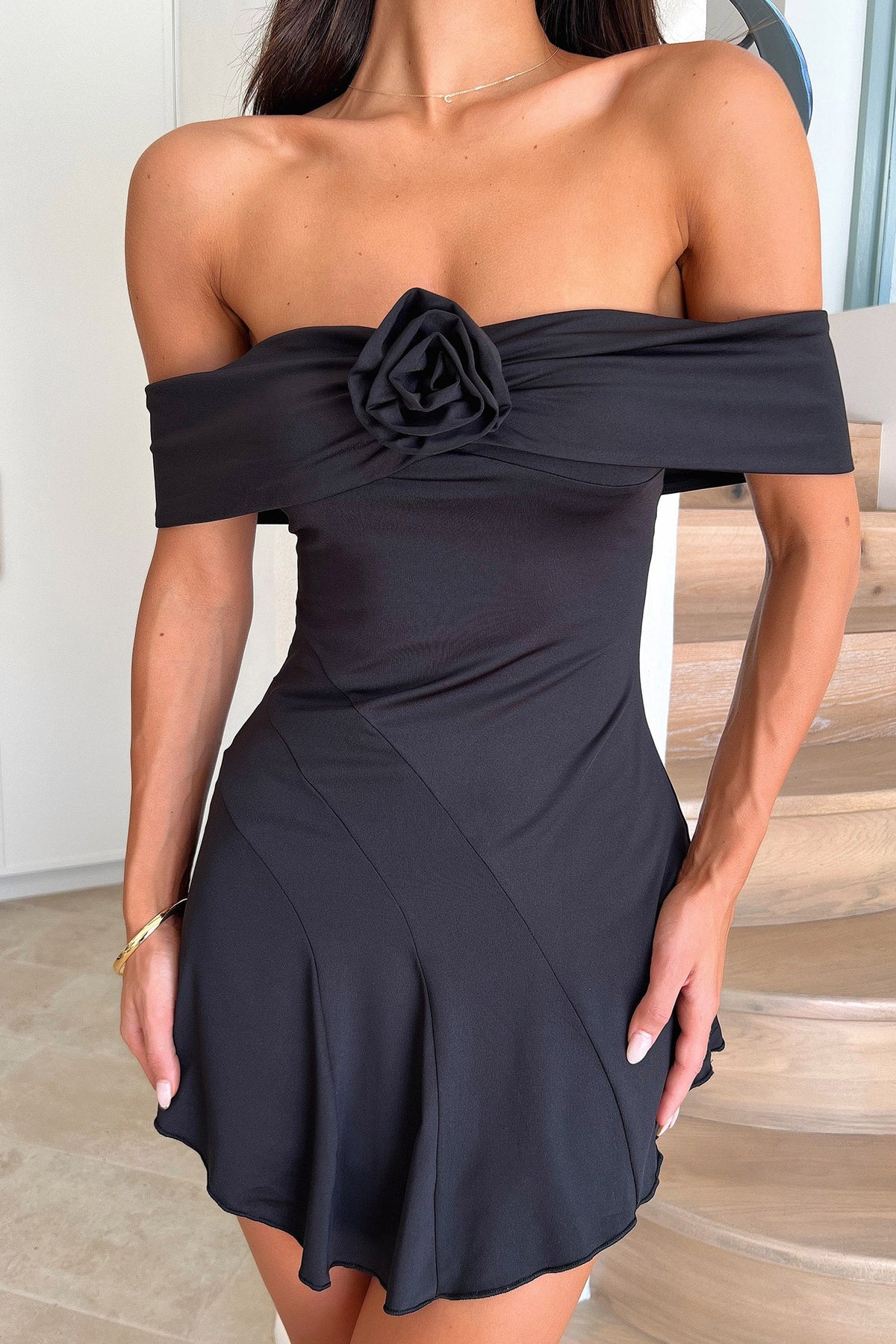Kirsten Off Shoulder Mini Dress - Black
