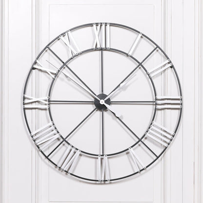 Large 102cm Metal Wall Clock with Silver Roman Numerals - Modern Home Interiors