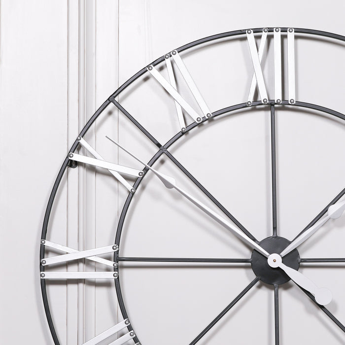 Large 102cm Metal Wall Clock with Silver Roman Numerals - Modern Home Interiors