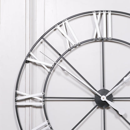 Large 102cm Metal Wall Clock with Silver Roman Numerals - Modern Home Interiors