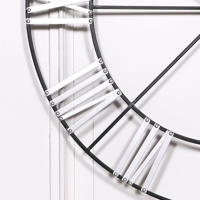 Large 102cm Metal Wall Clock with Silver Roman Numerals - Modern Home Interiors