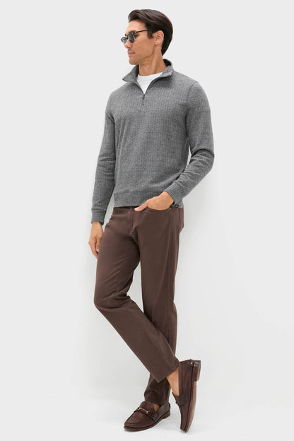 Alpine Gray Herringbone Legend Sweater Quarter Zip