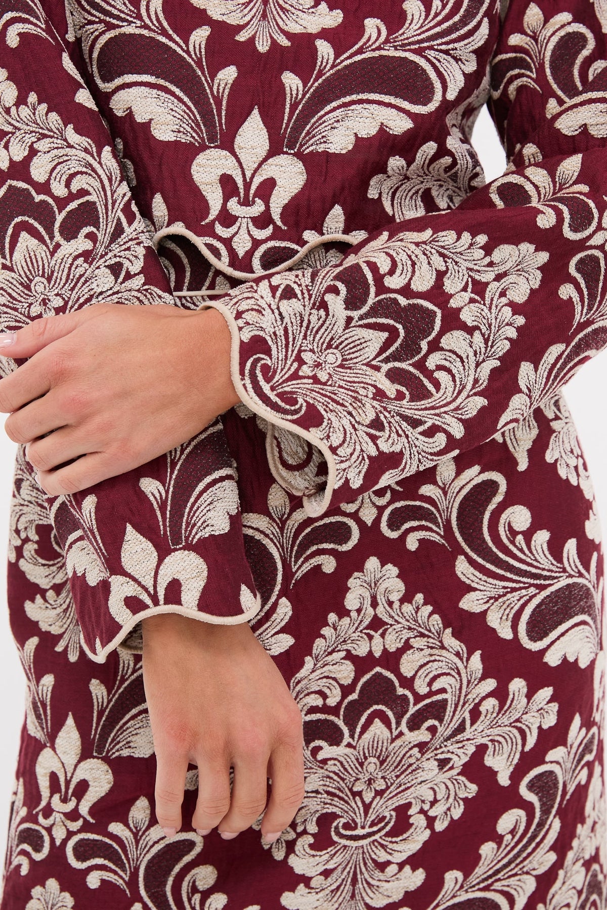 Blush Pink and Burgundy Bicolor Jacquard Waves Long Sleeve Top