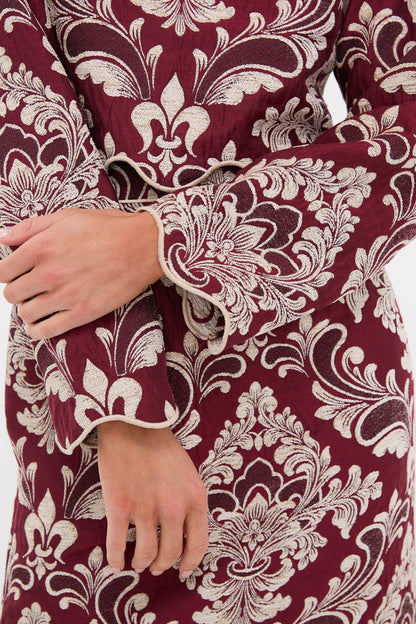 Blush Pink and Burgundy Bicolor Jacquard Waves Long Sleeve Top