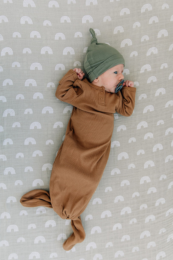 Mebie Baby Mustard Organic Cotton Ribbed Knot Gown