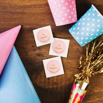 Pink and Gold Baptism Stickers for Girl - XOXOKristen