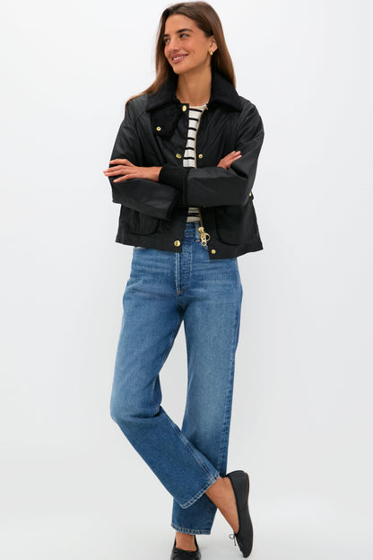 Black Cropped Beadnell Wax Jacket