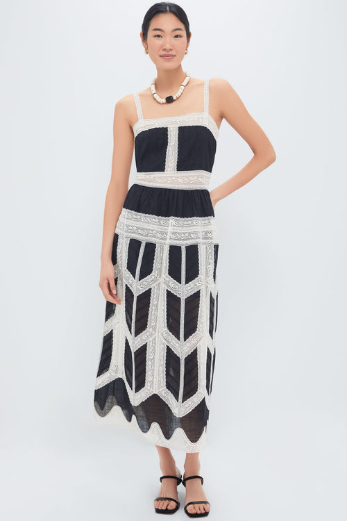 Black and Cream Rhiannon Lace Slip Dress
