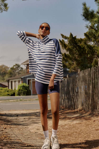 Blue and White Stripe Hudson Quarter Zip