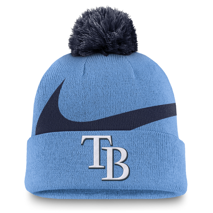 Rays Nike Light Blue TB Primetime Peak Pom Knit Hat