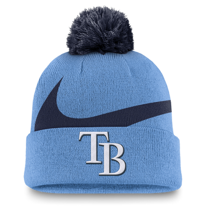 Rays Nike Light Blue TB Primetime Peak Pom Knit Hat
