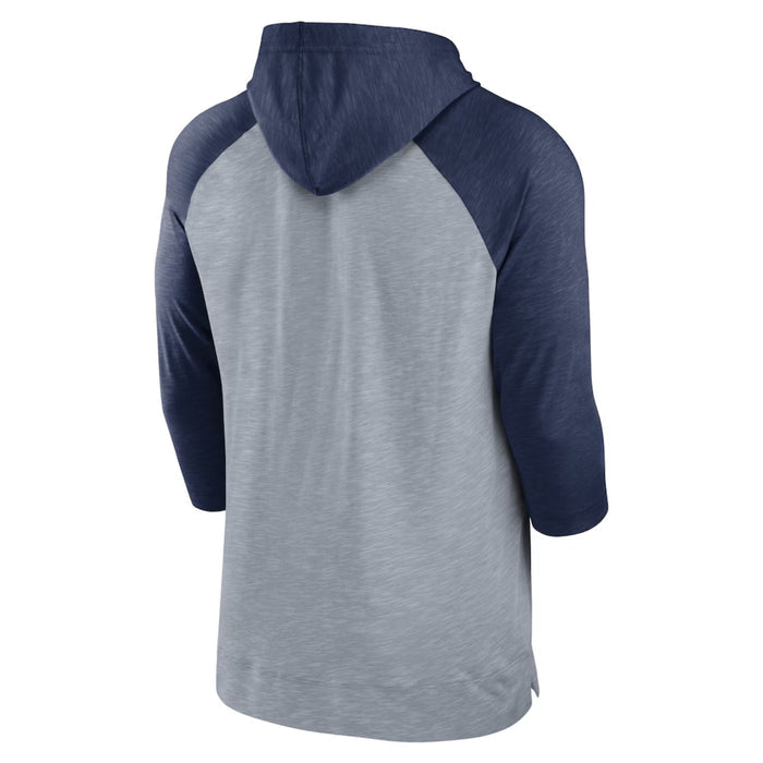 Rays Men's Nike Baseball Gray Navy Raglan Burst 3/4-Sleeve Pullover Hoodie
