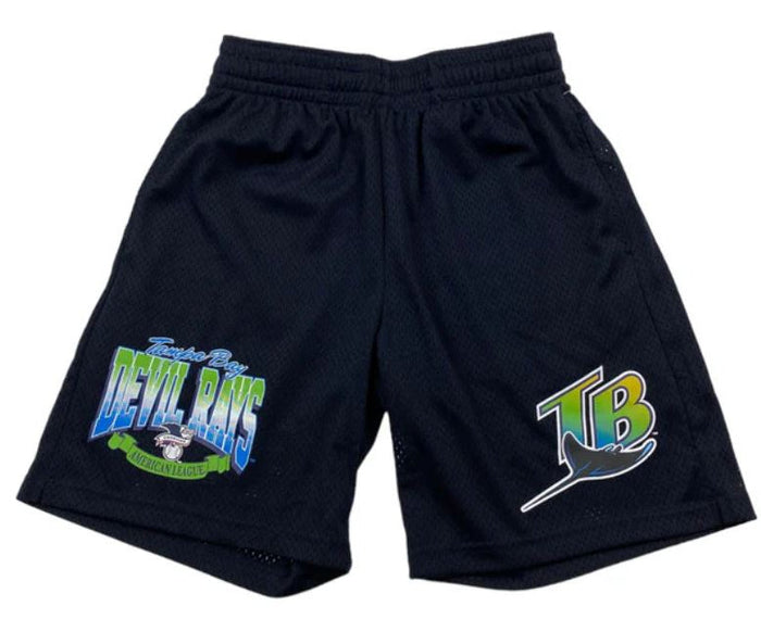 Rays Men's New Era Black Devil Rays Coop Mesh Shorts