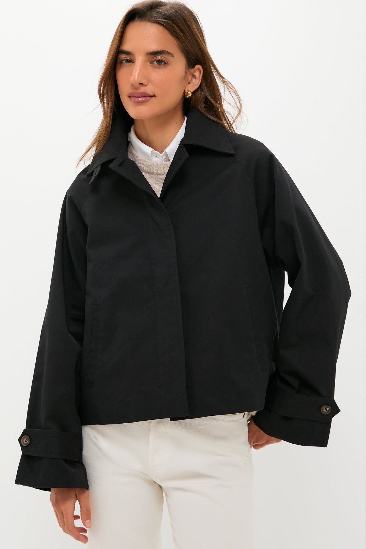 Black Drew Short Trench Coat