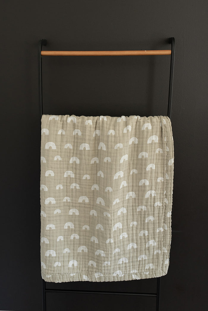 Mebie Baby Gender Neutral Infant Muslin quilt its 100% cotton. Looks great in any nursery.