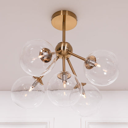 Satin Gold Art Deco 5 Arm Sputnik Glass Ball Ceiling Light - Modern Home Interiors