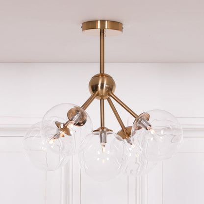 Satin Gold Art Deco 5 Arm Sputnik Glass Ball Ceiling Light - Modern Home Interiors