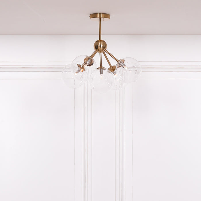 Satin Gold Art Deco 5 Arm Sputnik Glass Ball Ceiling Light - Modern Home Interiors