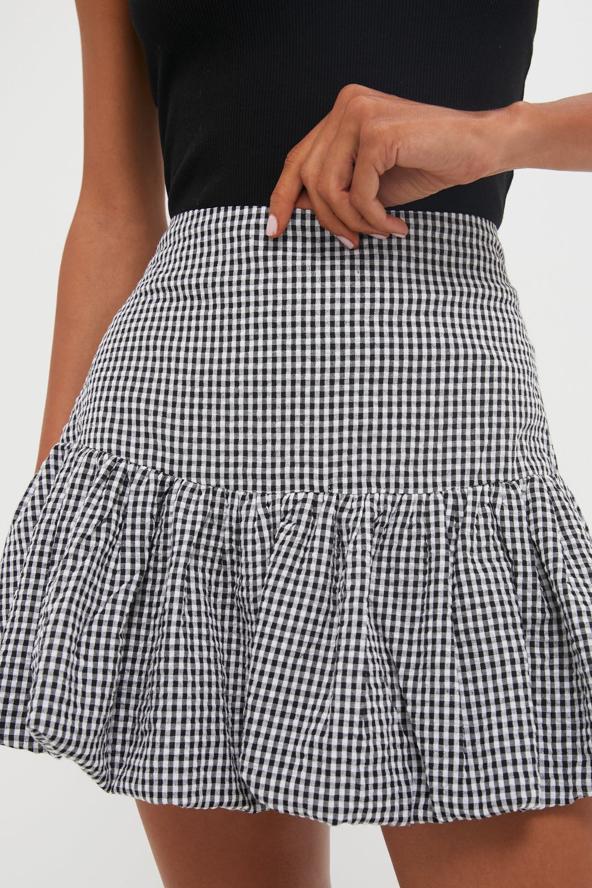 Black Gingham Seersucker Ines Bubble Skirt